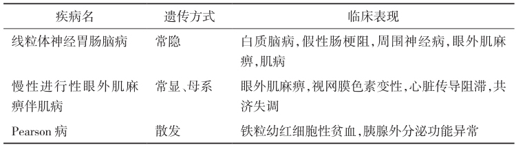 表9 线粒体病肌肉外器官累及［5-7］